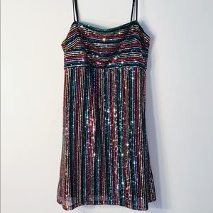 🌈 Rainbow Sequins Strap Cocktail Dress Size M